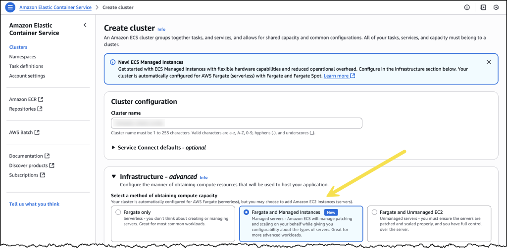 Creating a ECS cluster with Managed Instances